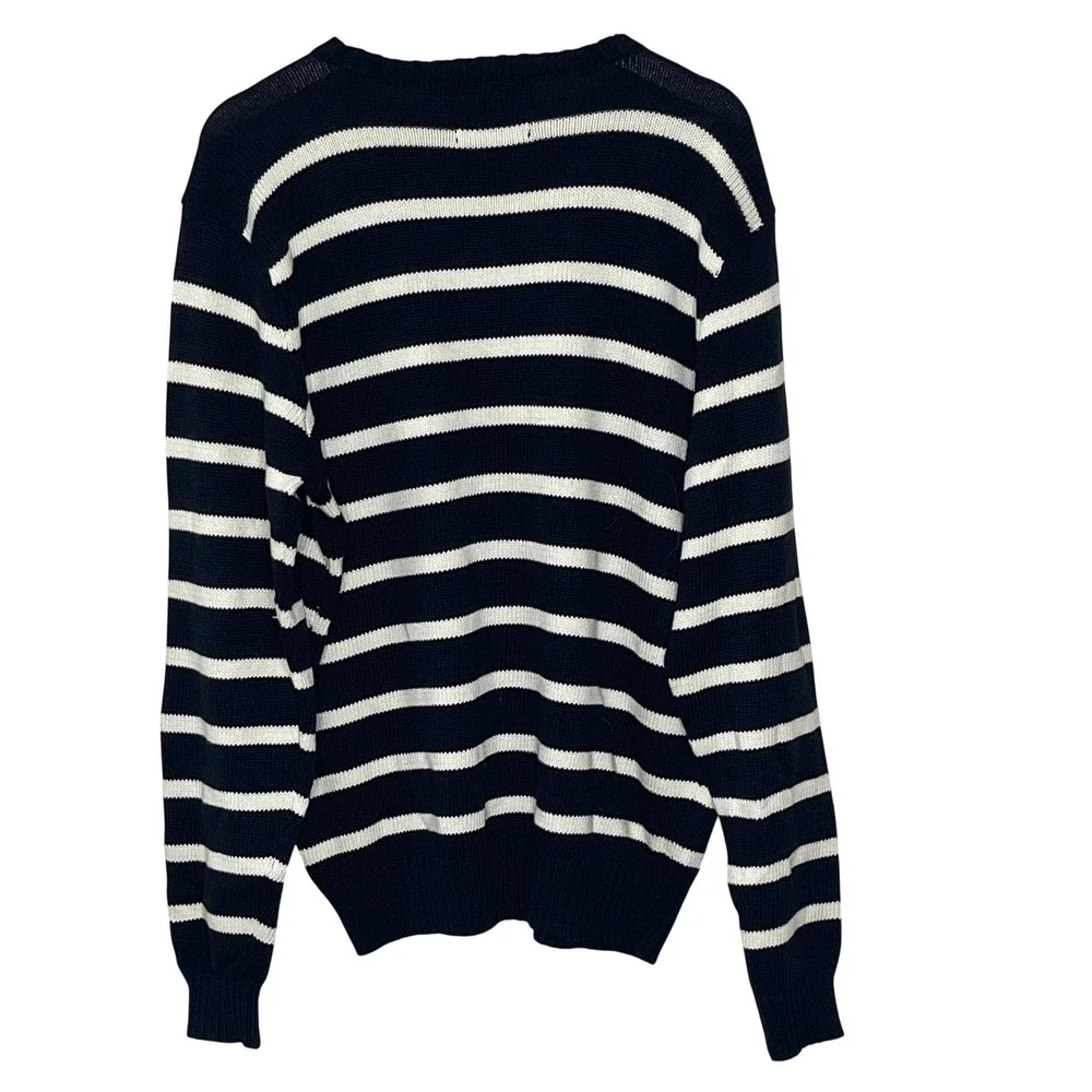 Polo Ralph Lauren Mens XL Striped Cotton Knit Crewneck Sweater‎  Black White